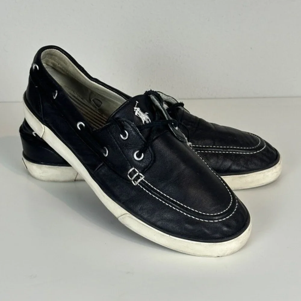 Polo Ralph Lauren Sander Leather Boat Loafers Black 13D